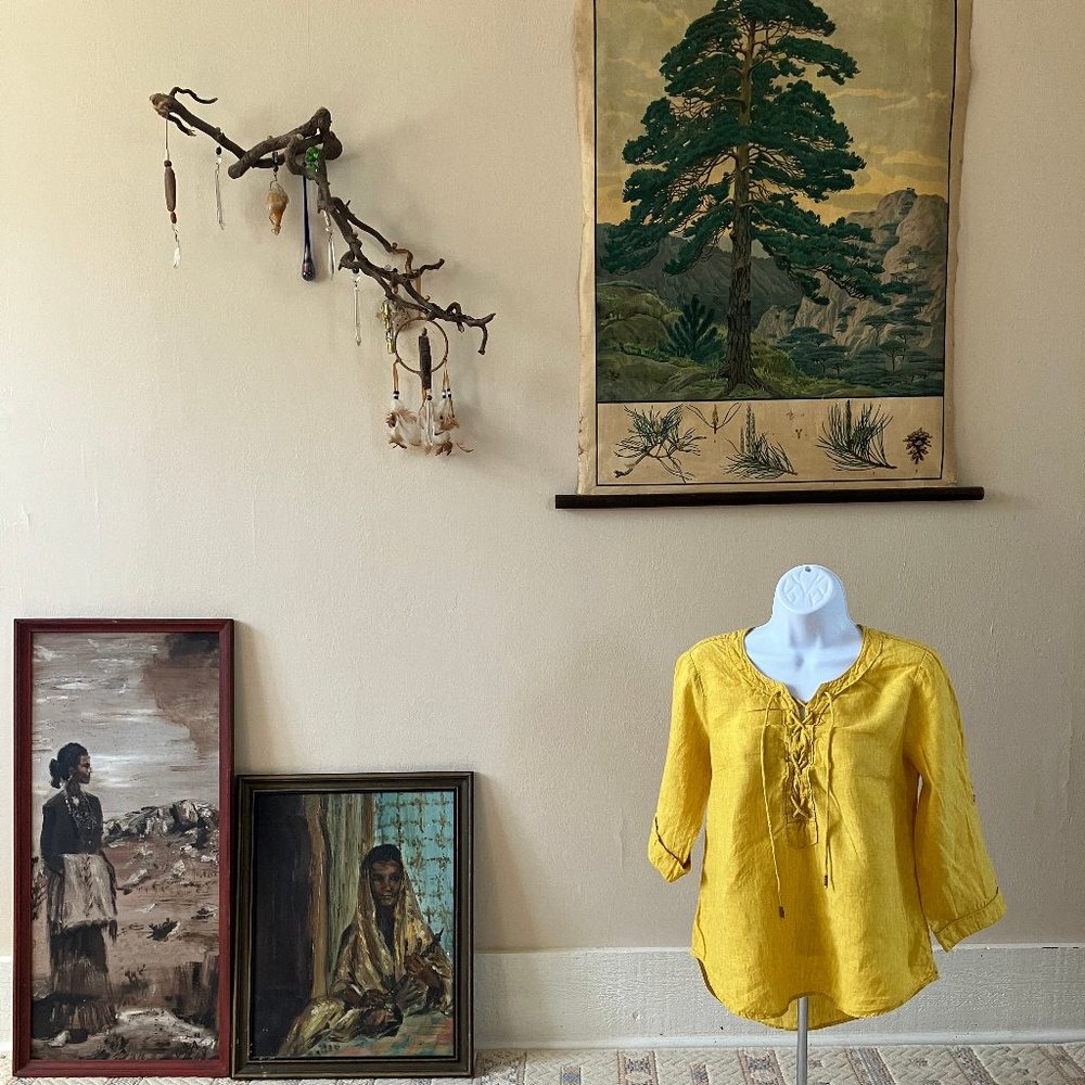 Linen Maeve by Anthropologie Long or Half Sleeve Casual Blouse, Golden Yellow.